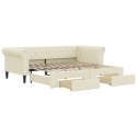 Sofa rozsuwana z szufladami, kremowa, 90x200 cm, sztuczna skóra