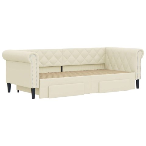 Sofa rozsuwana z szufladami, kremowa, 90x200 cm, sztuczna skóra