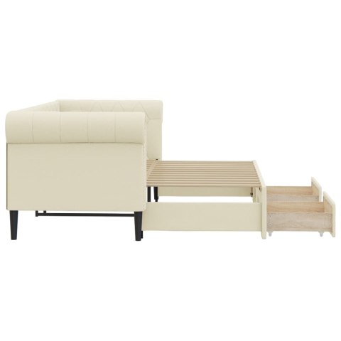 Sofa rozsuwana z szufladami, kremowa, 90x200 cm, sztuczna skóra