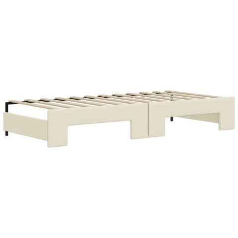 Sofa rozsuwana z szufladami, kremowa, 90x200 cm, sztuczna skóra