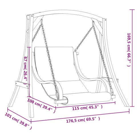 Huśtawka z poduszką, lite drewno świerkowe w kolorze teku