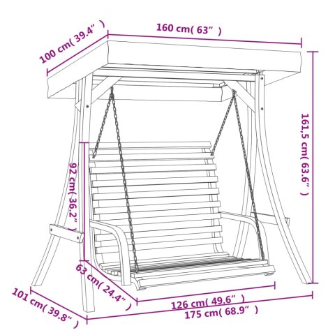 Huśtawka z zadaszeniem, lite drewno świerkowe w kolorze teku