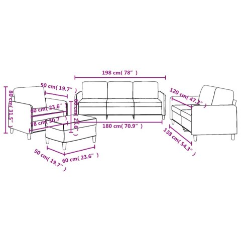 4-częściowy komplet wypoczynkowy, obity tkaniną, brązowy
