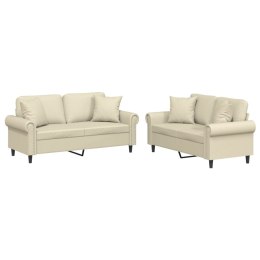 2-cz. komplet wypoczynkowy z poduszkami, kremowy, ekoskóra