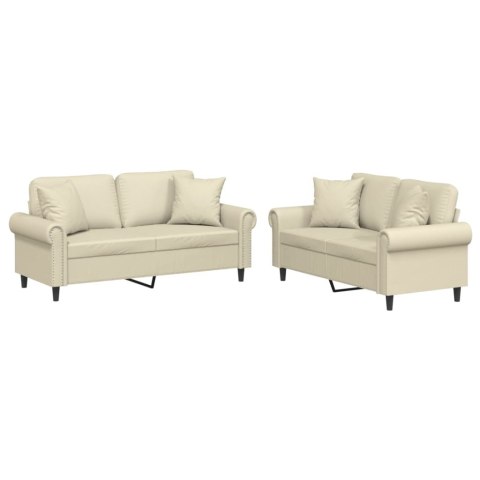 2-cz. komplet wypoczynkowy z poduszkami, kremowy, ekoskóra