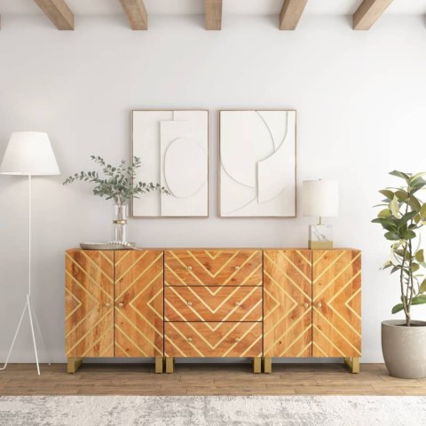 Komody, 3 szt., brązowo-czarne, 60x33,5x75 cm, drewno mango