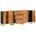 Komody, 3 szt., brązowo-czarne, 60x33,5x75 cm, drewno mango