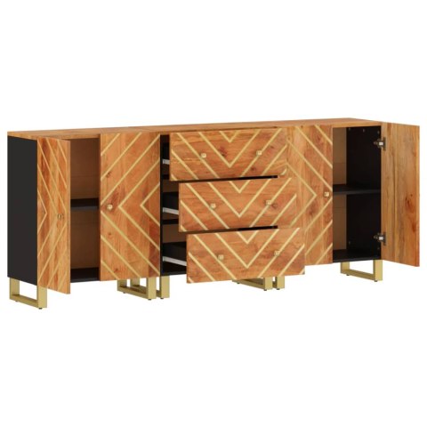 Komody, 3 szt., brązowo-czarne, 60x33,5x75 cm, drewno mango