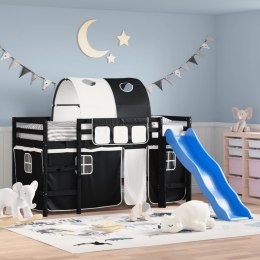Dziecięce łóżko na antresoli, z tunelem, biało-czarne, 80x200cm