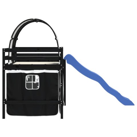 Dziecięce łóżko na antresoli, z tunelem, biało-czarne, 80x200cm