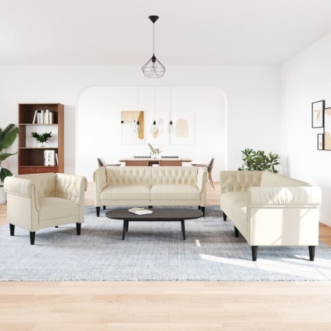 3-cz. komplet wypoczynkowy, kremowy, obity tkaniną