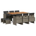 11-cz. zestaw mebli do ogrodu, z poduszkami, szary rattan PE