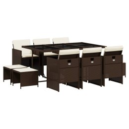 11-cz. zestaw mebli ogrodowych, poduszki, brązowy, rattan PE