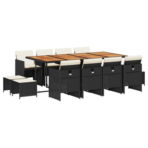 13-cz. zestaw mebli do ogrodu, poduszki, czarny, rattan PE