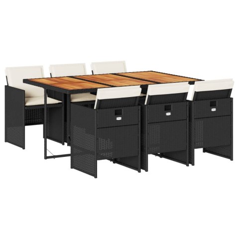 7-cz. zestaw mebli ogrodowych z poduszkami, czarny, polirattan
