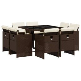 9-cz. zestaw mebli ogrodowych z poduszkami, brązowy, rattan PE