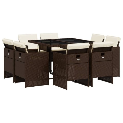9-cz. zestaw mebli ogrodowych z poduszkami, brązowy, rattan PE
