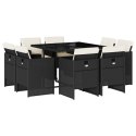 9-cz. zestaw mebli ogrodowych z poduszkami, czarny, rattan PE
