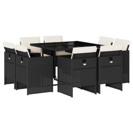 9-cz. zestaw mebli ogrodowych z poduszkami, czarny, rattan PE