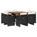 9-cz. zestaw mebli ogrodowych z poduszkami, czarny, rattan PE