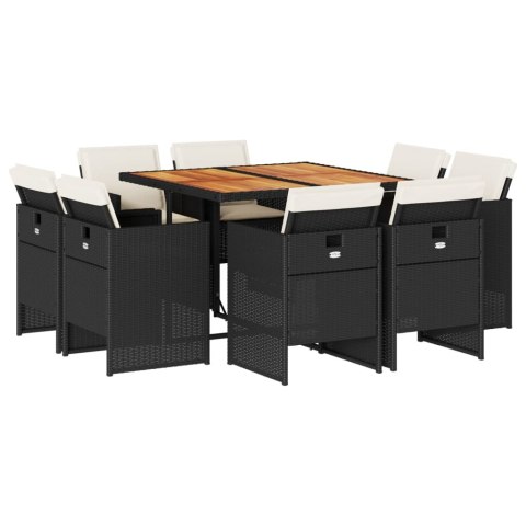 9-cz. zestaw mebli ogrodowych z poduszkami, czarny, rattan PE
