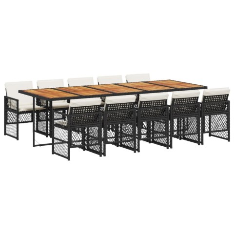 11-cz. zestaw mebli do ogrodu, z poduszkami, czarny rattan PE