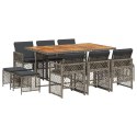 11-cz. zestaw mebli do ogrodu, z poduszkami, szary rattan PE