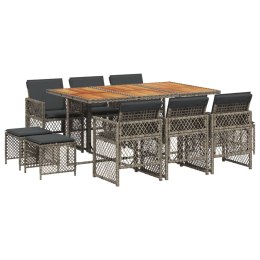 11-cz. zestaw mebli do ogrodu, z poduszkami, szary rattan PE