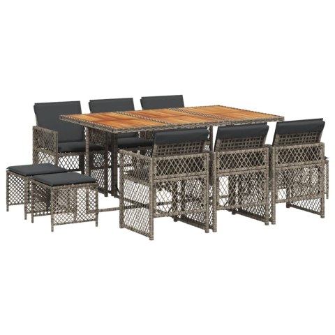 11-cz. zestaw mebli do ogrodu, z poduszkami, szary rattan PE