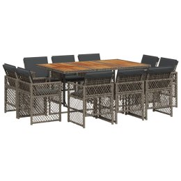 11-cz. zestaw mebli do ogrodu, z poduszkami, szary rattan PE