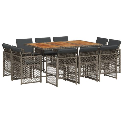 11-cz. zestaw mebli do ogrodu, z poduszkami, szary rattan PE