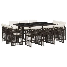 11-cz. zestaw mebli ogrodowych, poduszki, brązowy, rattan PE