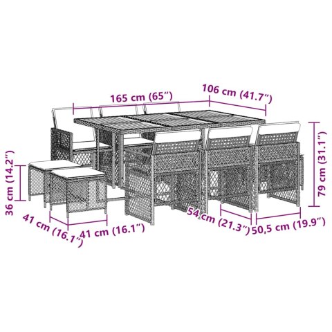 11-cz. zestaw mebli ogrodowych z poduszkami, beżowy, polirattan