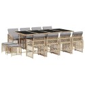 13-cz. zestaw mebli ogrodowych z poduszkami, beżowy, polirattan