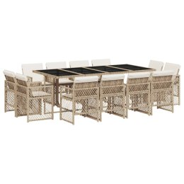 13-cz. zestaw mebli ogrodowych z poduszkami, beżowy, polirattan