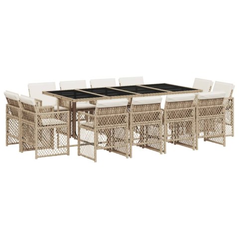 13-cz. zestaw mebli ogrodowych z poduszkami, beżowy, polirattan