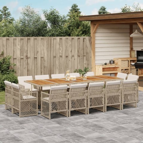 15-cz. zestaw mebli ogrodowych z poduszkami, beżowy, rattan PE