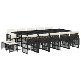 15-cz. zestaw mebli ogrodowych z poduszkami, czarny, rattan PE