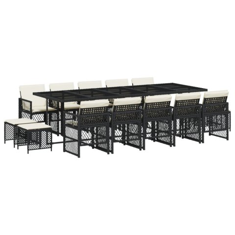 15-cz. zestaw mebli ogrodowych z poduszkami, czarny, rattan PE