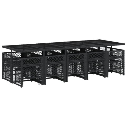 15-cz. zestaw mebli ogrodowych z poduszkami, czarny, rattan PE