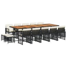 15-cz. zestaw mebli ogrodowych z poduszkami, czarny, rattan PE