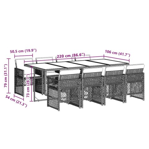9-cz. zestaw mebli ogrodowych z poduszkami, beżowy, polirattan