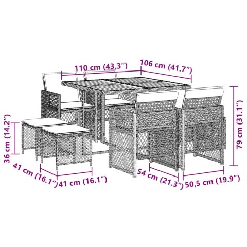 9-cz. zestaw mebli ogrodowych z poduszkami, beżowy, polirattan