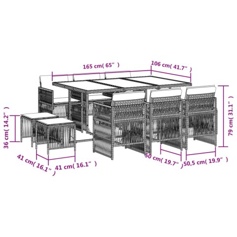 11-cz. zestaw mebli do ogrodu, z poduszkami, czarny rattan PE