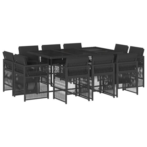 11-cz. zestaw mebli do ogrodu, z poduszkami, czarny rattan PE