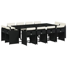 13-cz. zestaw mebli do ogrodu, poduszki, czarny, rattan PE