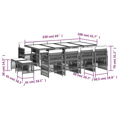 13-cz zestaw mebli do ogrodu, poduszki, mieszany beż, rattan PE