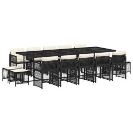 15-cz. zestaw mebli ogrodowych z poduszkami, czarny, rattan PE