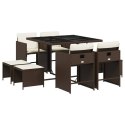 9-cz. zestaw mebli ogrodowych z poduszkami, brązowy, rattan PE