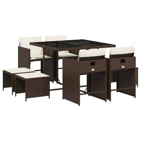 9-cz. zestaw mebli ogrodowych z poduszkami, brązowy, rattan PE